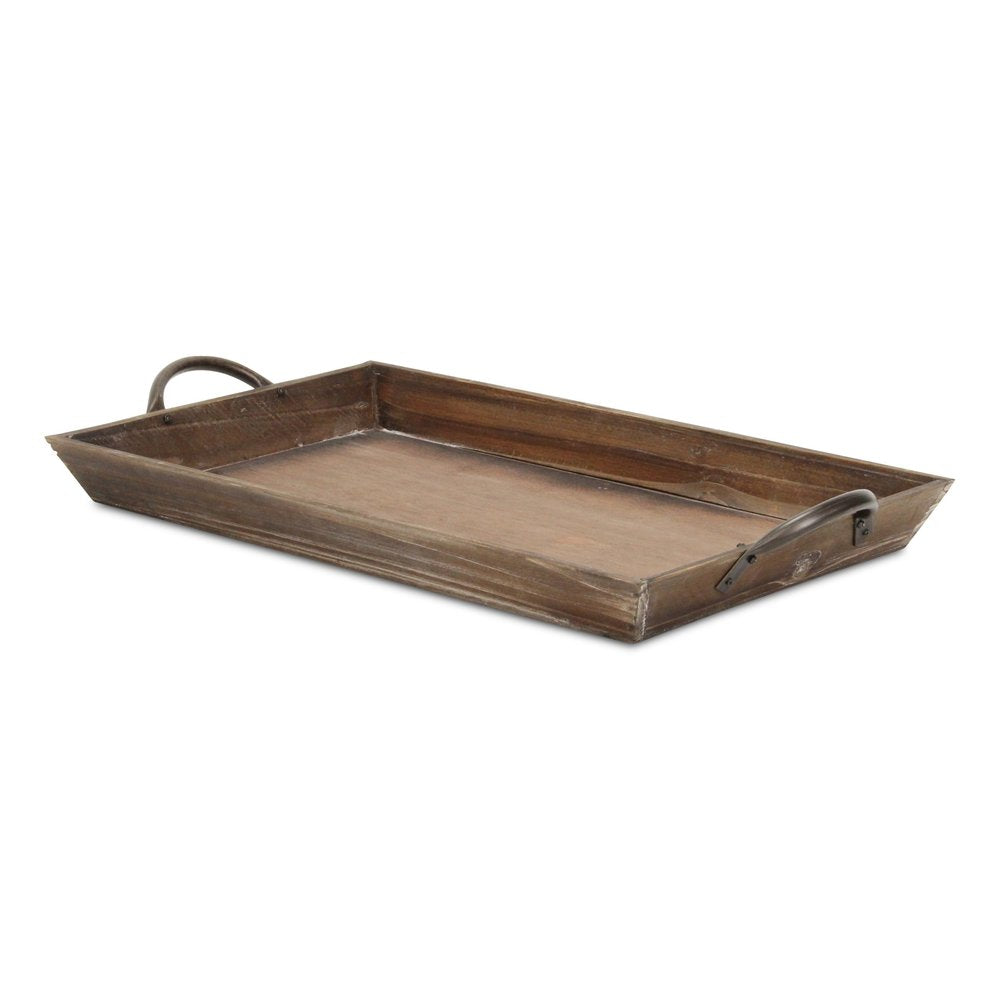19" Brown Wood Handmade Serving Tray With Handles HomeRoots
