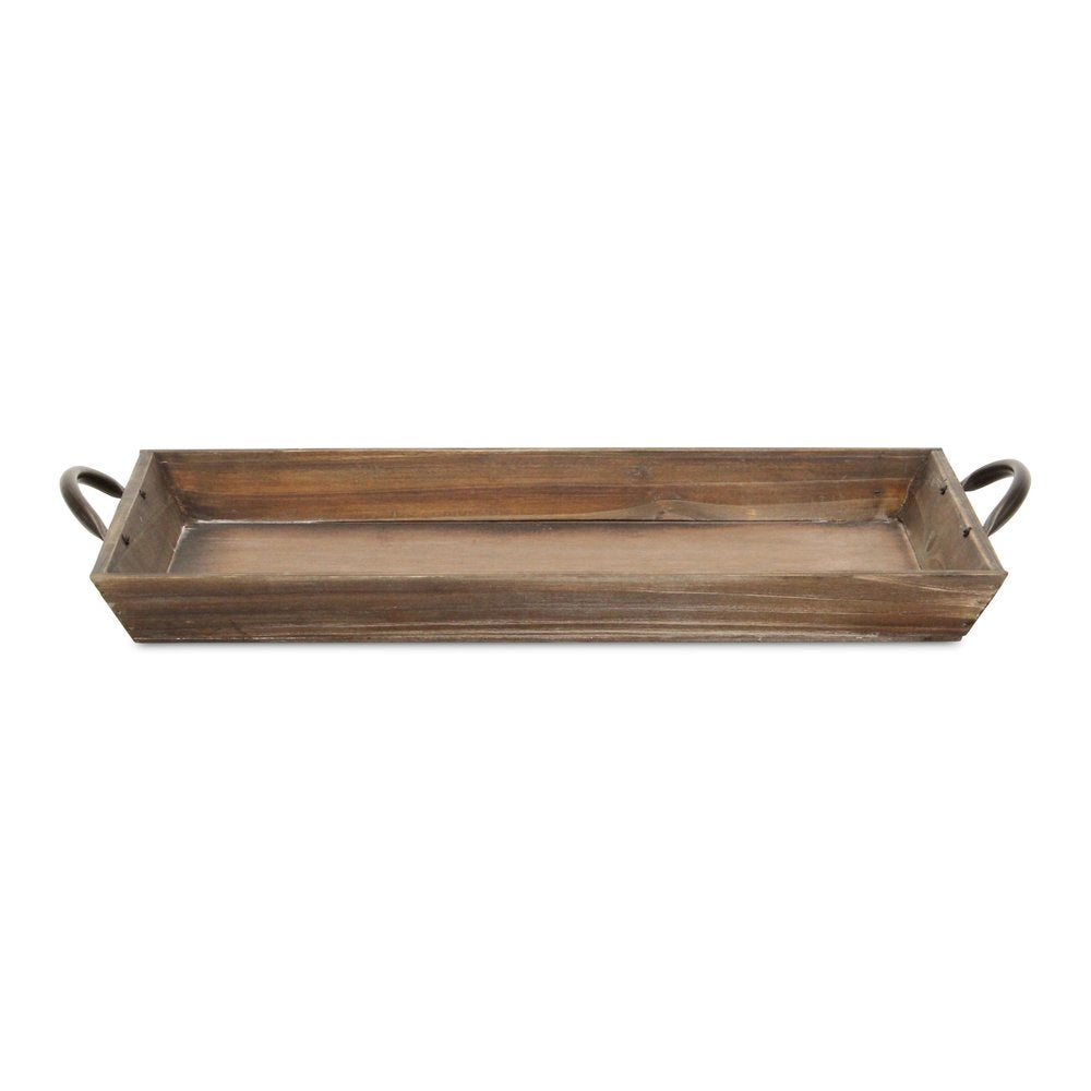 19" Brown Wood Handmade Serving Tray With Handles HomeRoots