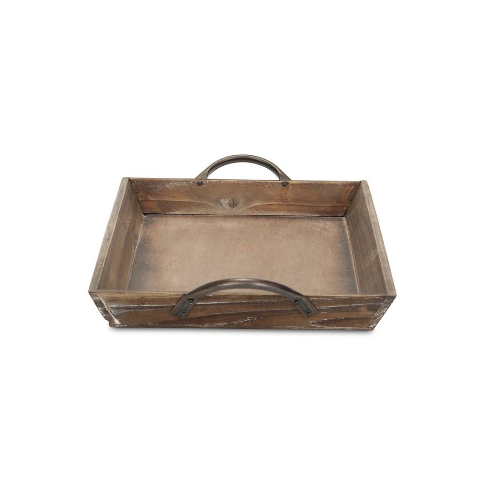 19" Brown Wood Handmade Serving Tray With Handles — view 4