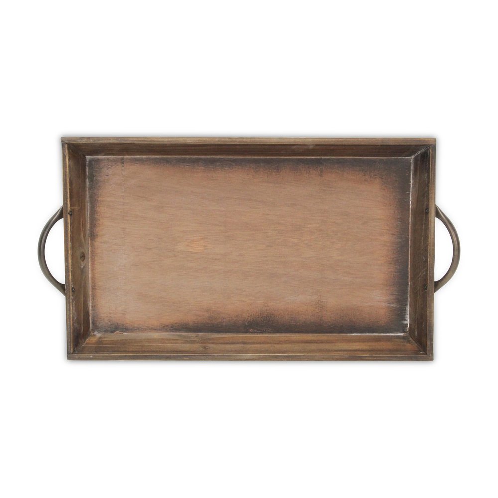 19" Brown Wood Handmade Serving Tray With Handles — view 5