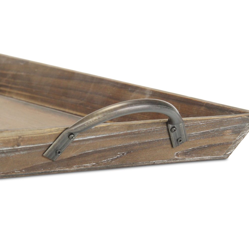 19" Brown Wood Handmade Serving Tray With Handles — view 6