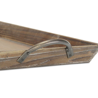 19" Brown Wood Handmade Serving Tray With Handles HomeRoots