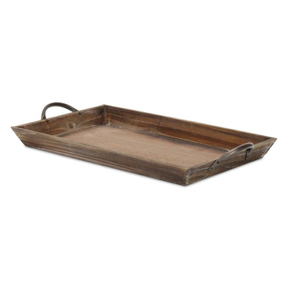 19" Brown Wood Handmade Serving Tray With Handles HomeRoots