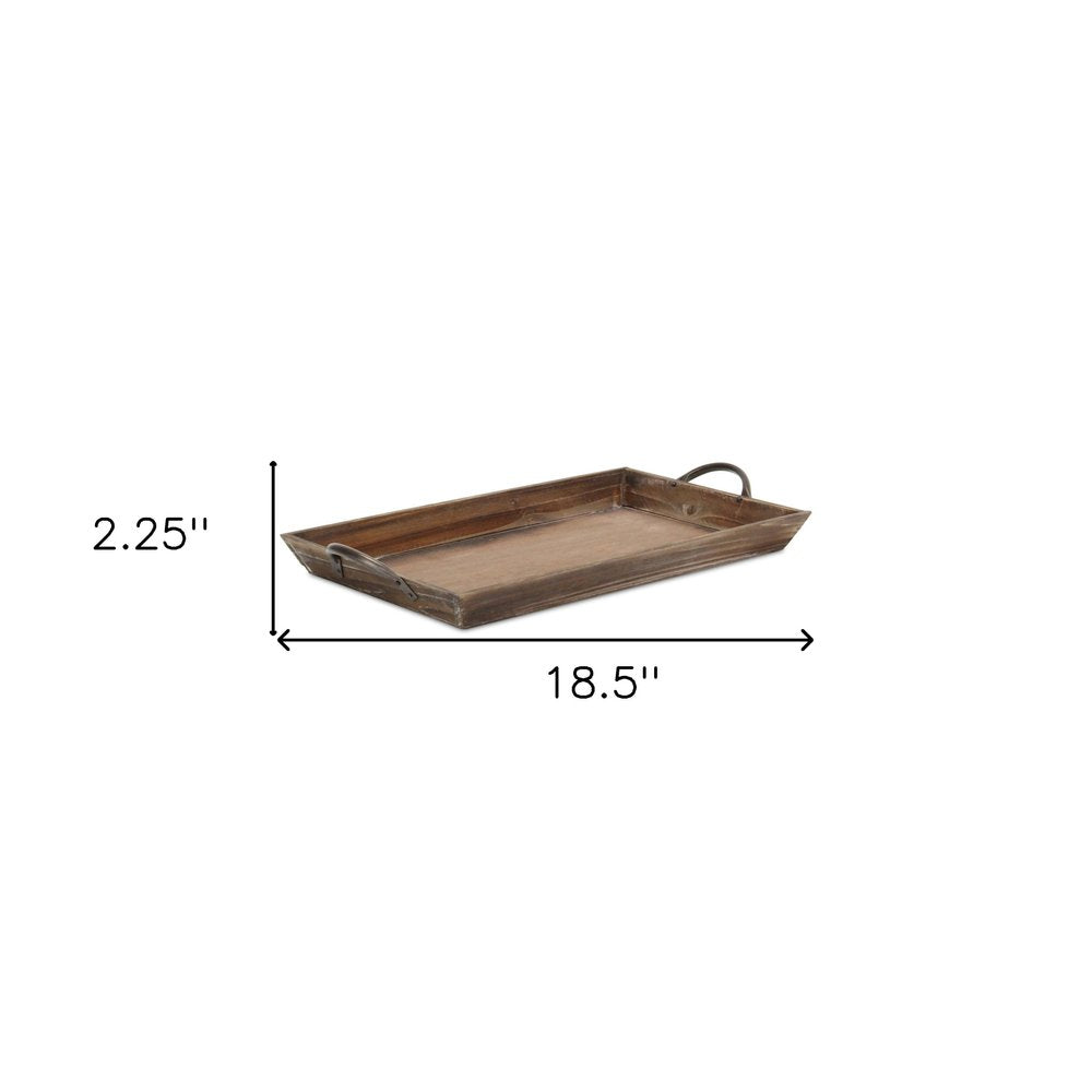 19" Brown Wood Handmade Serving Tray With Handles HomeRoots