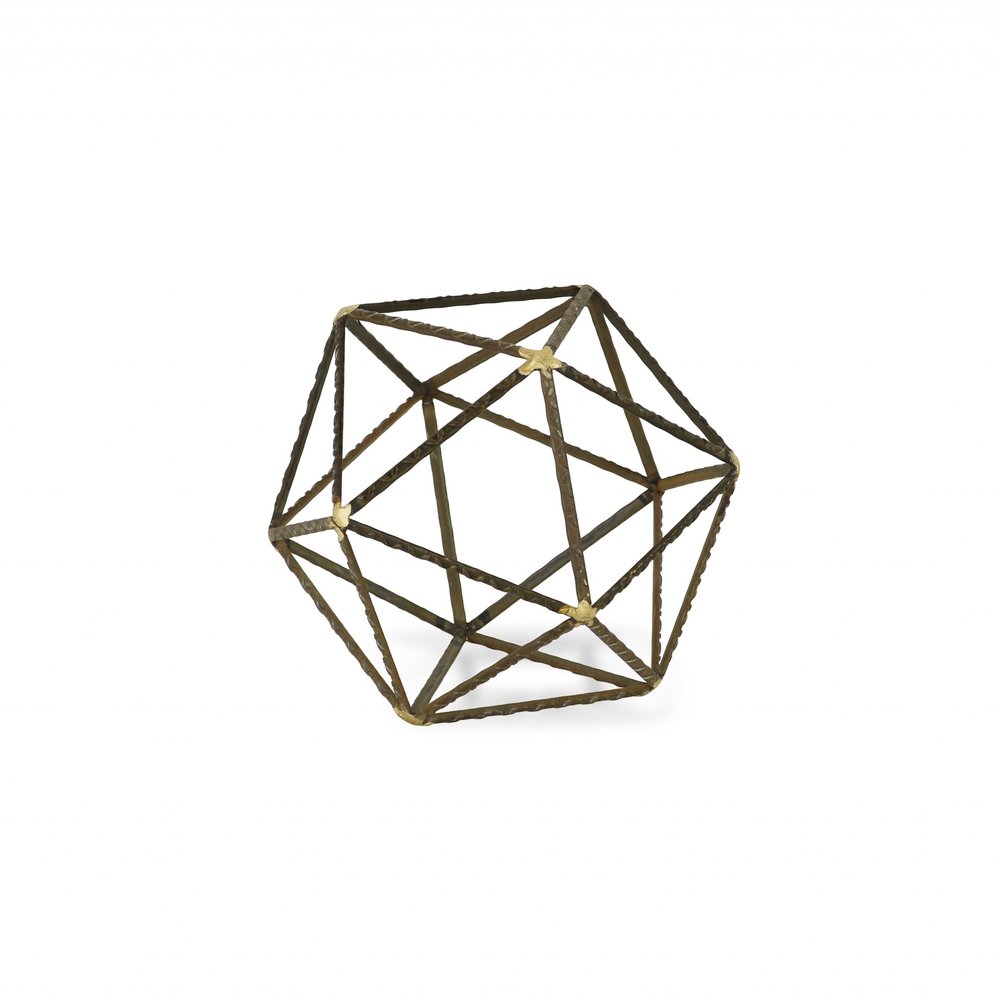 8" Brown and Gold Metal Hand Painted Geometric Orb Tabletop Sculpture HomeRoots