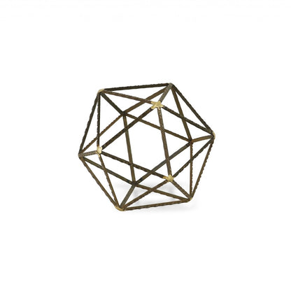 8" Brown and Gold Metal Hand Painted Geometric Orb Tabletop Sculpture HomeRoots