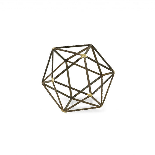 8" Brown and Gold Metal Hand Painted Geometric Orb Tabletop Sculpture HomeRoots