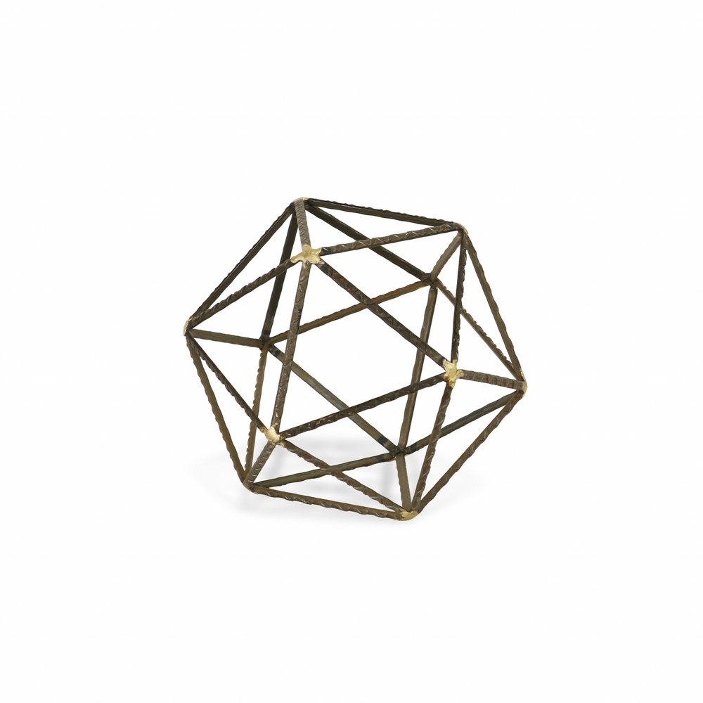 8" Brown and Gold Metal Hand Painted Geometric Orb Tabletop Sculpture HomeRoots
