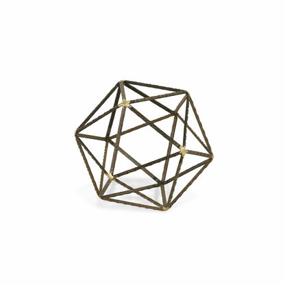 8" Brown and Gold Metal Hand Painted Geometric Orb Tabletop Sculpture HomeRoots