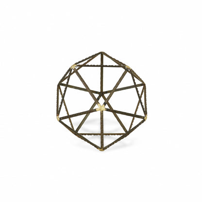 8" Brown and Gold Metal Hand Painted Geometric Orb Tabletop Sculpture