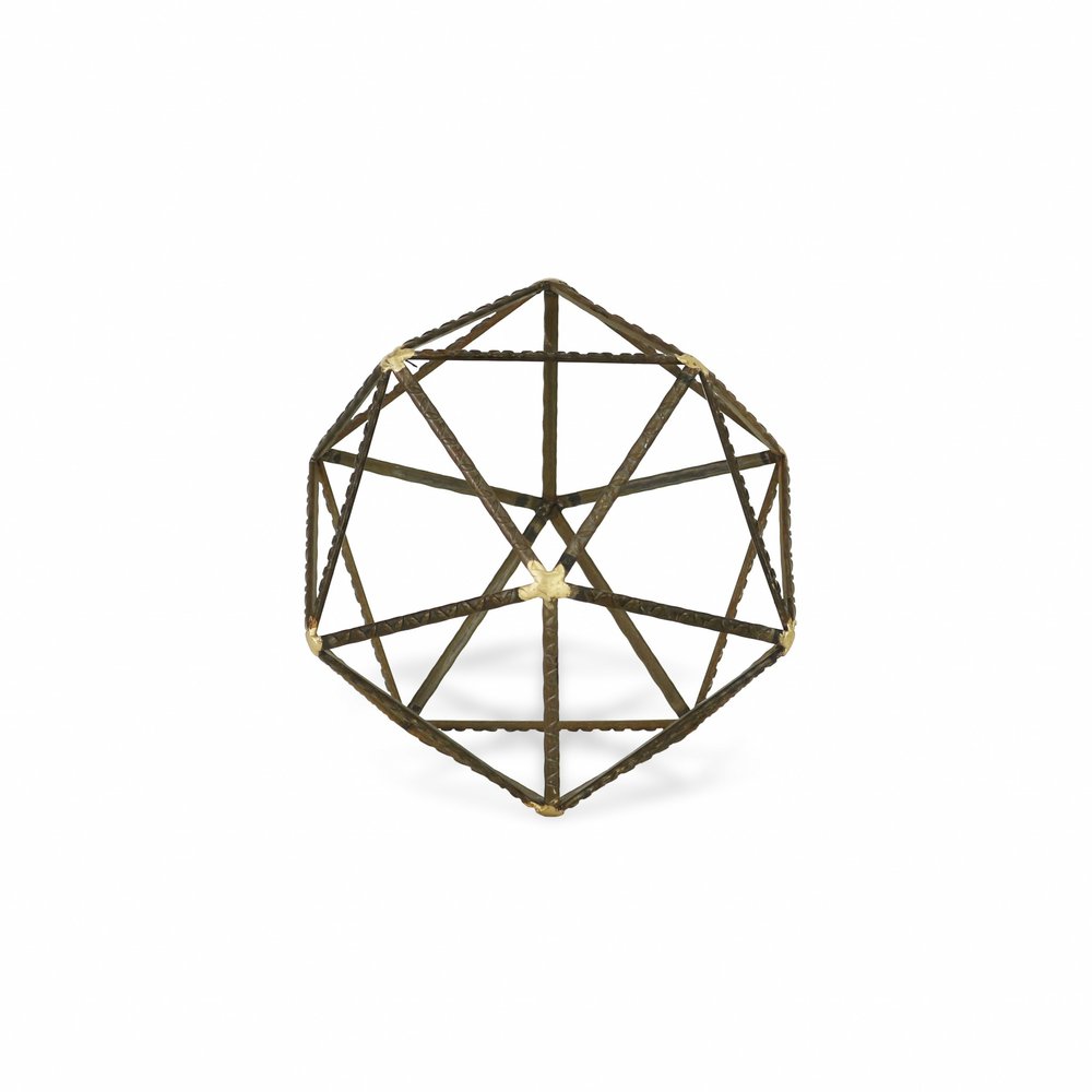 8" Brown and Gold Metal Hand Painted Geometric Orb Tabletop Sculpture HomeRoots
