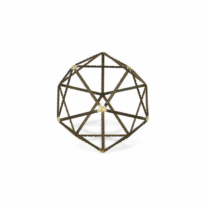 8" Brown and Gold Metal Hand Painted Geometric Orb Tabletop Sculpture HomeRoots