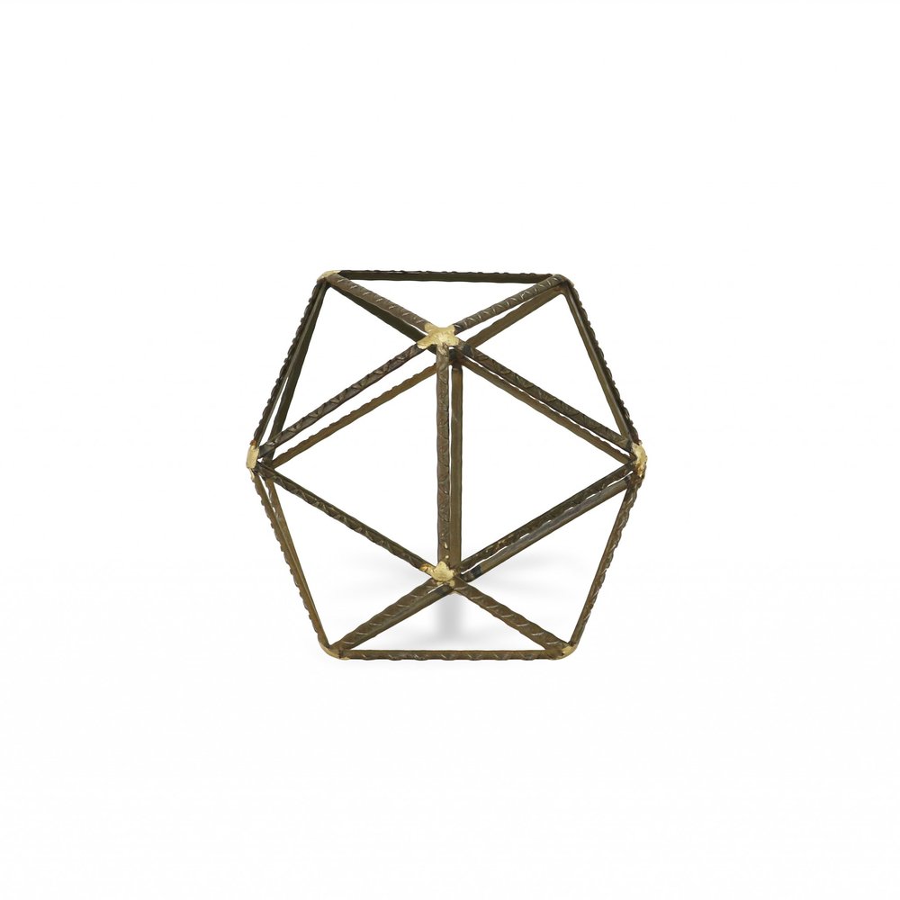 8" Brown and Gold Metal Hand Painted Geometric Orb Tabletop Sculpture HomeRoots