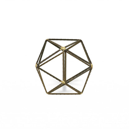 8" Brown and Gold Metal Hand Painted Geometric Orb Tabletop Sculpture HomeRoots