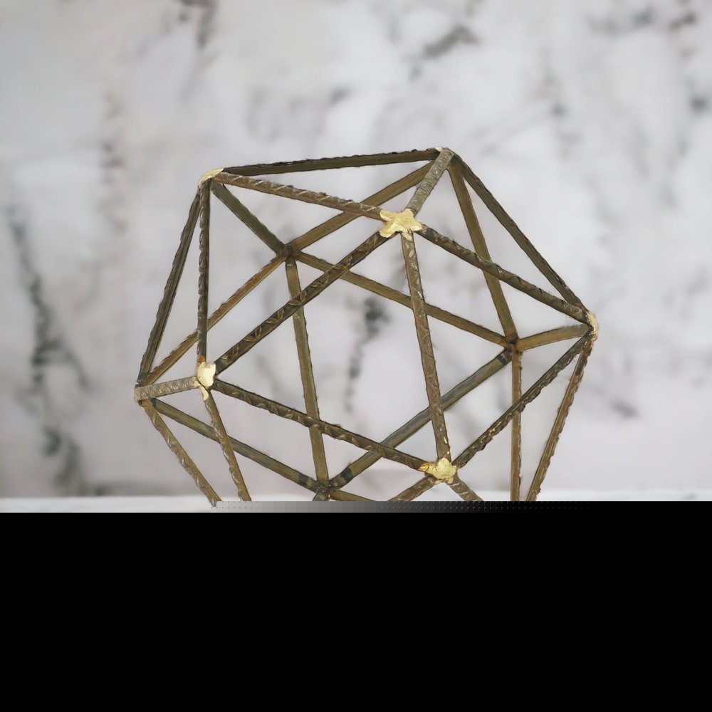 8" Brown and Gold Metal Hand Painted Geometric Orb Tabletop Sculpture HomeRoots
