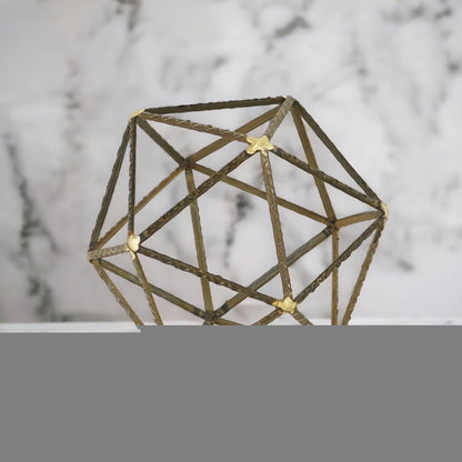 8" Brown and Gold Metal Hand Painted Geometric Orb Tabletop Sculpture HomeRoots