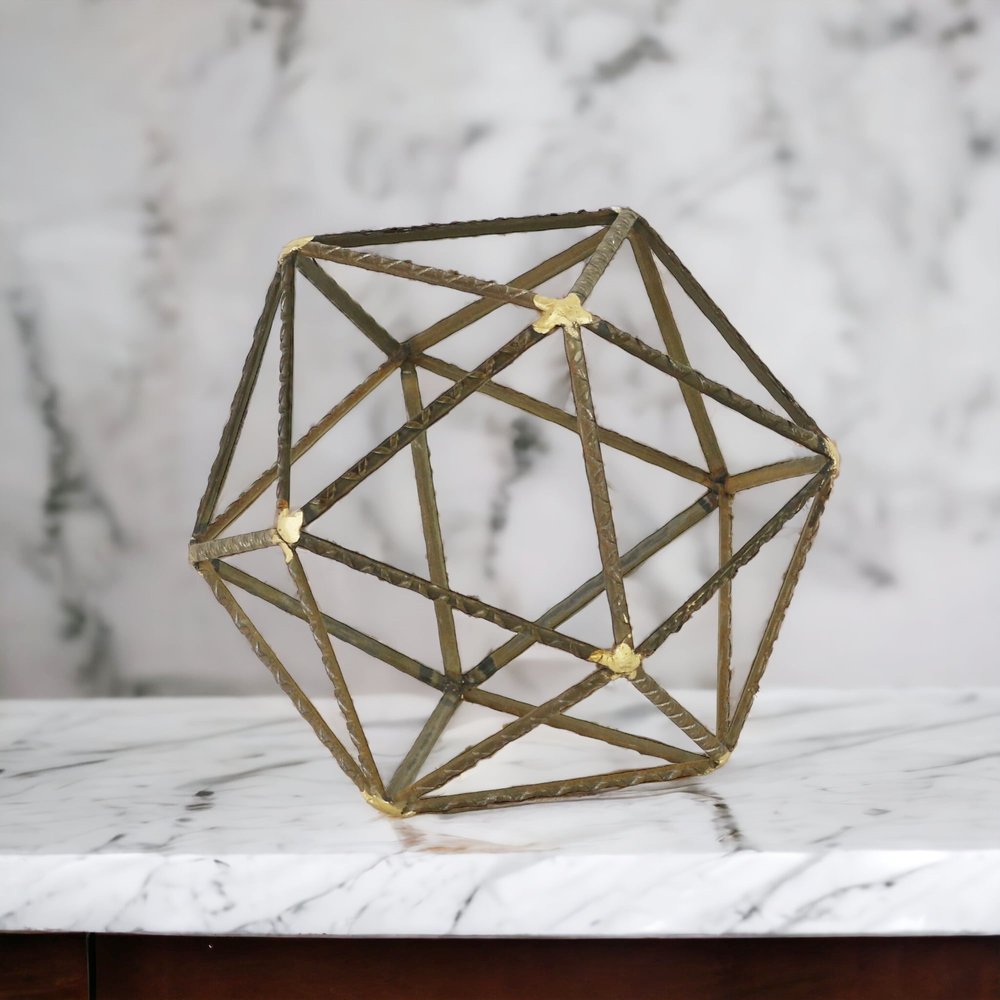 8" Brown and Gold Metal Hand Painted Geometric Orb Tabletop Sculpture HomeRoots