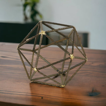 8" Brown and Gold Metal Hand Painted Geometric Orb Tabletop Sculpture HomeRoots