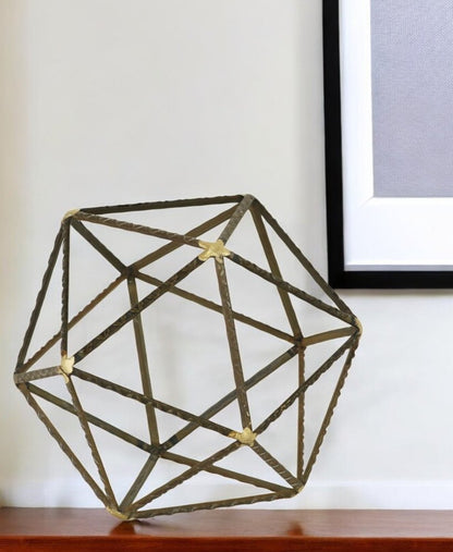 8" Brown and Gold Metal Hand Painted Geometric Orb Tabletop Sculpture HomeRoots
