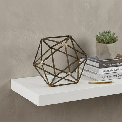 8" Brown and Gold Metal Hand Painted Geometric Orb Tabletop Sculpture HomeRoots