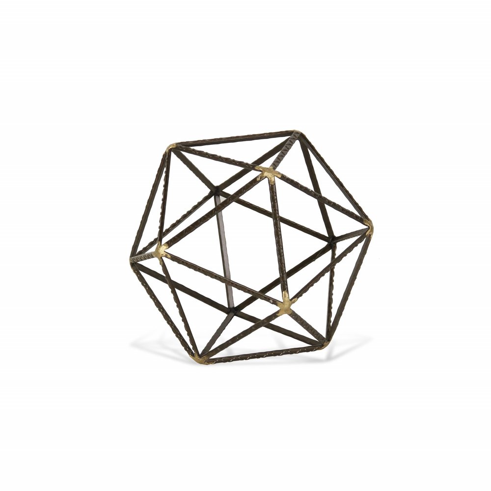 6" Brown and Gold Metal Hand Painted Geometric Orb Tabletop Sculpture HomeRoots