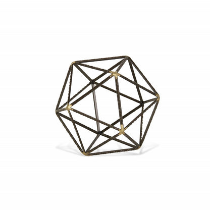 6" Brown and Gold Metal Hand Painted Geometric Orb Tabletop Sculpture HomeRoots