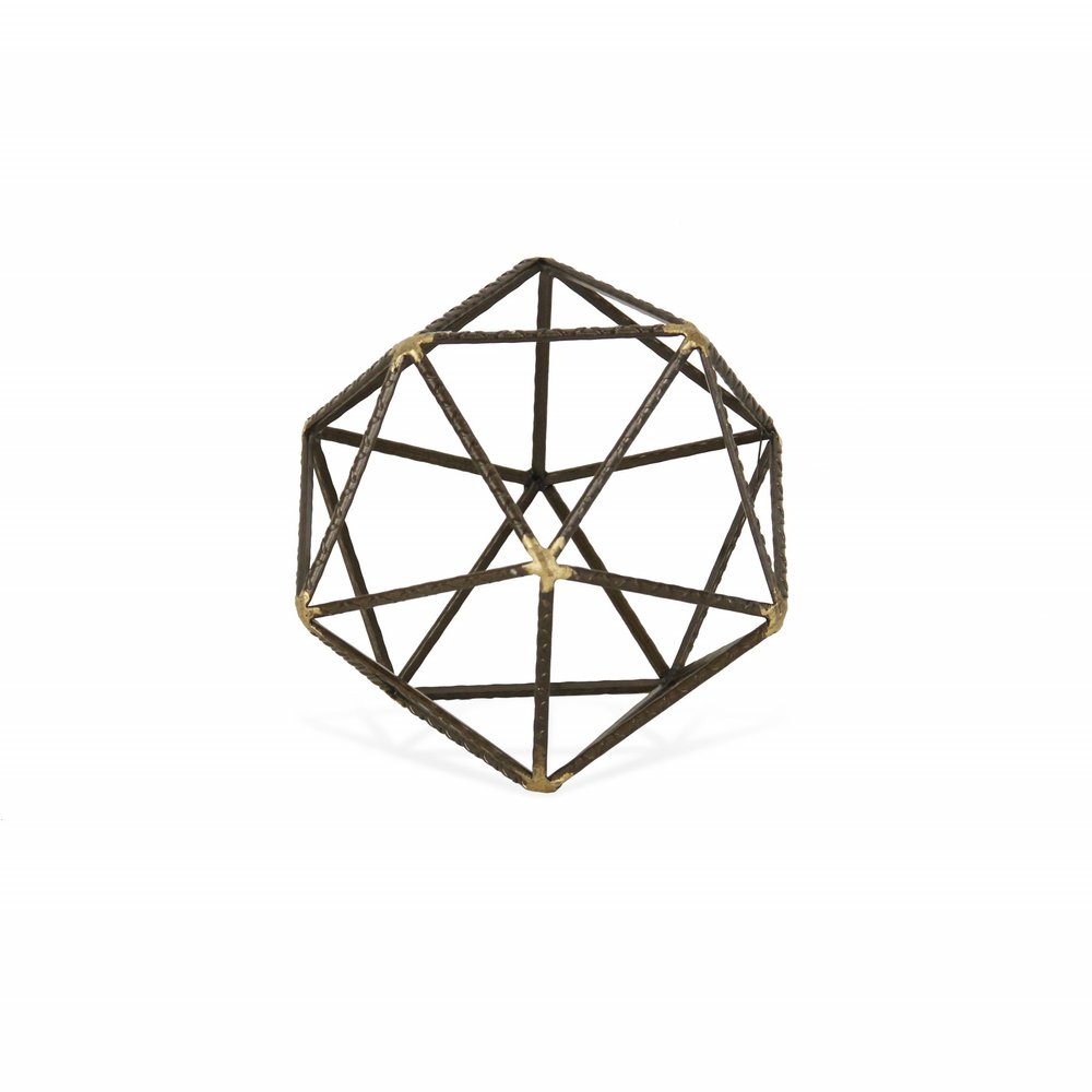 6" Brown and Gold Metal Hand Painted Geometric Orb Tabletop Sculpture HomeRoots