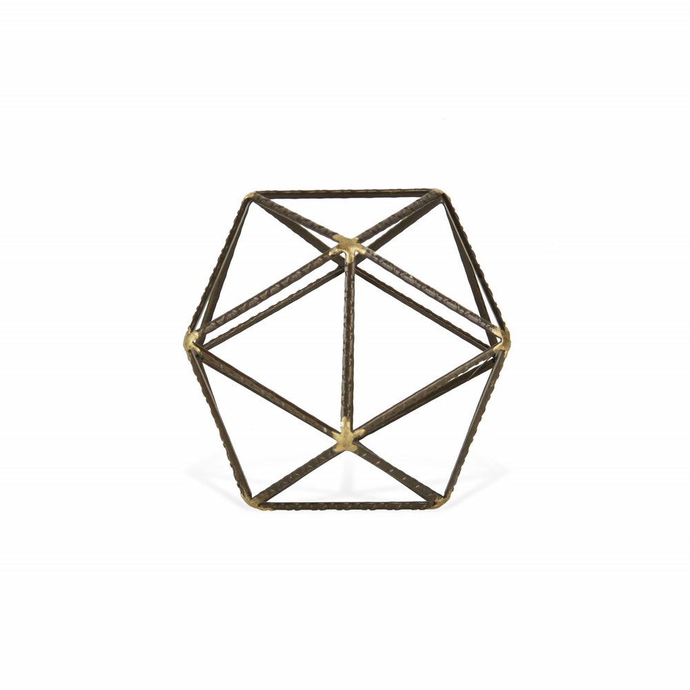 6" Brown and Gold Metal Hand Painted Geometric Orb Tabletop Sculpture — view 4