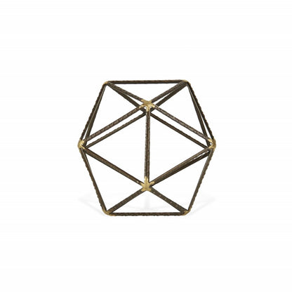 6" Brown and Gold Metal Hand Painted Geometric Orb Tabletop Sculpture HomeRoots