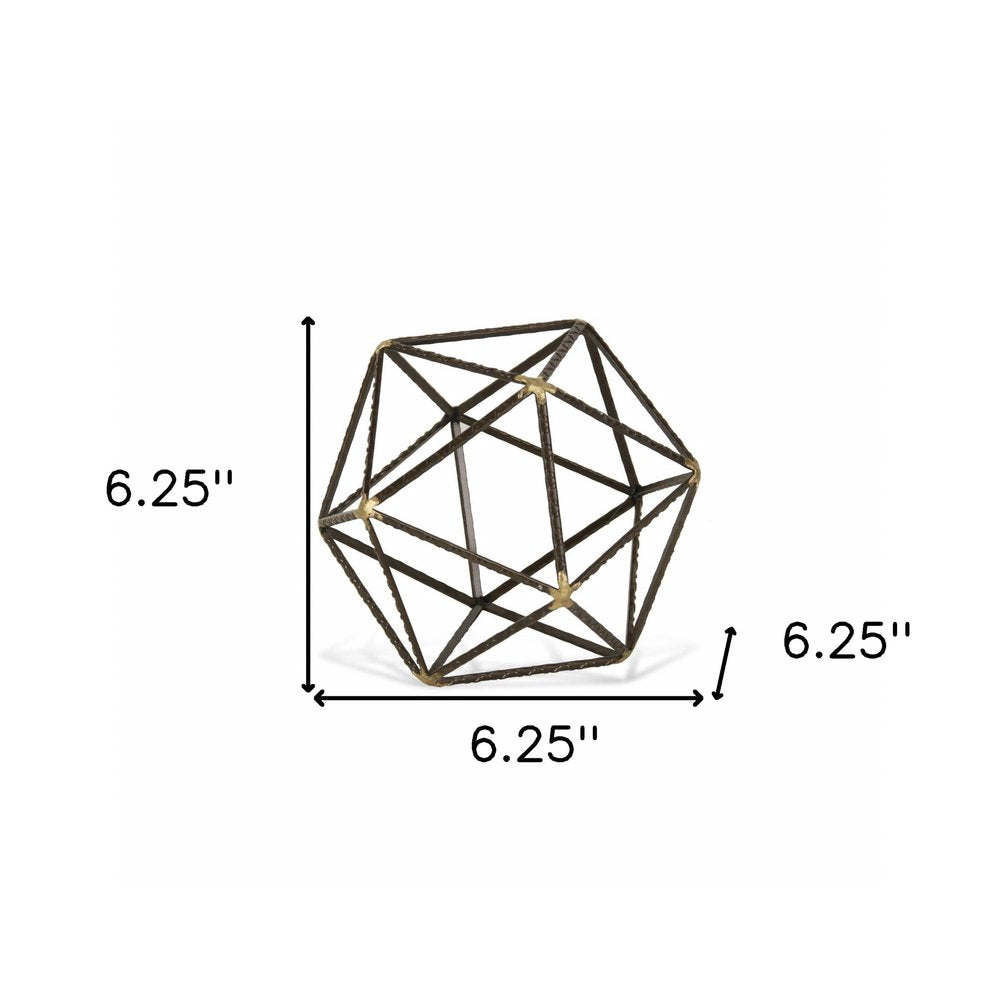 6" Brown and Gold Metal Hand Painted Geometric Orb Tabletop Sculpture — view 5