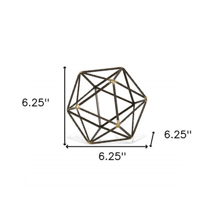 6" Brown and Gold Metal Hand Painted Geometric Orb Tabletop Sculpture HomeRoots