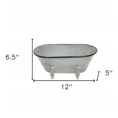 5" Gray Polyresin Hand Painted Decorative Tub Tabletop Sculpture