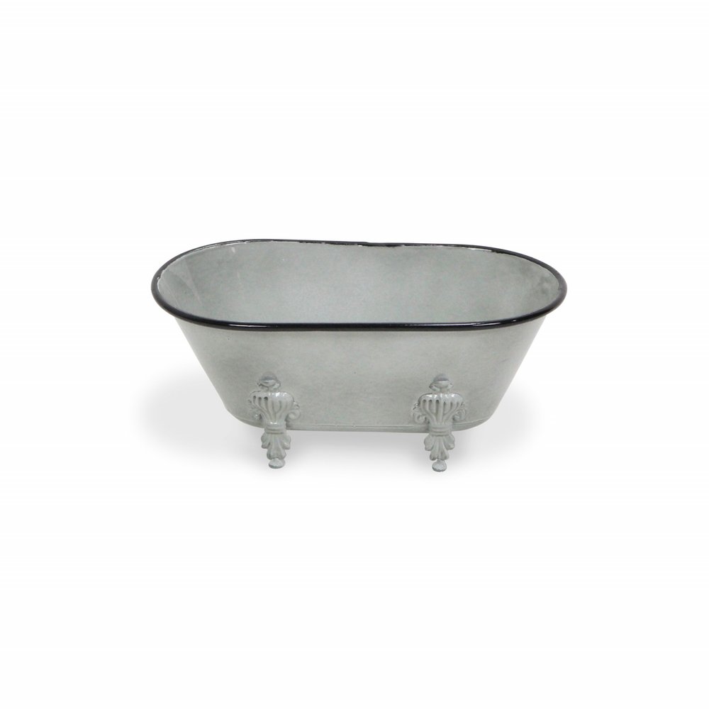 5" Gray Polyresin Hand Painted Decorative Tub Tabletop Sculpture — view 3