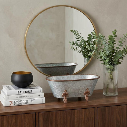 5" Gray Metal Hand Painted Decorative Tub Tabletop Sculpture HomeRoots