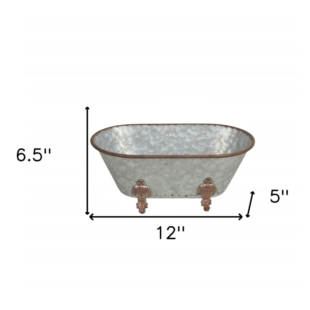 5" Gray Metal Hand Painted Decorative Tub Tabletop Sculpture — view 6
