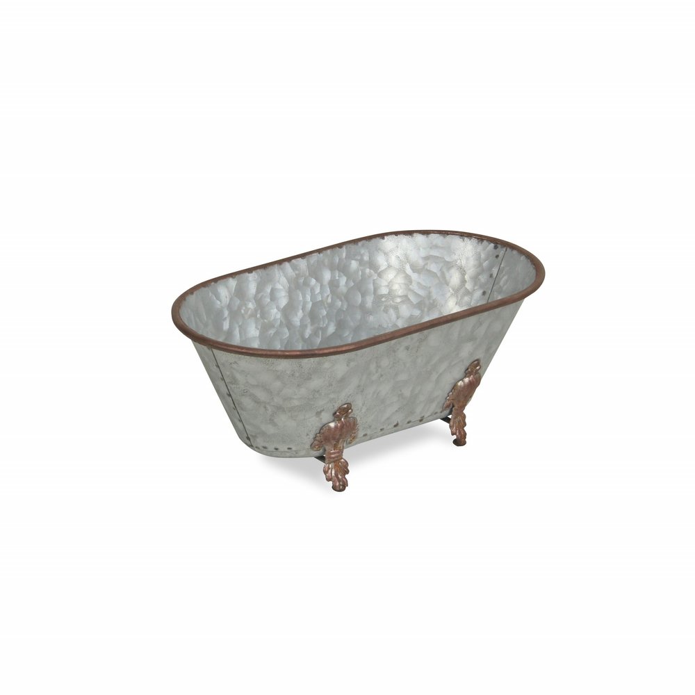 5" Gray Metal Hand Painted Decorative Tub Tabletop Sculpture — view 1