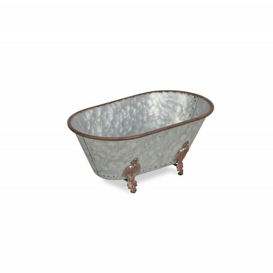5" Gray Metal Hand Painted Decorative Tub Tabletop Sculpture HomeRoots
