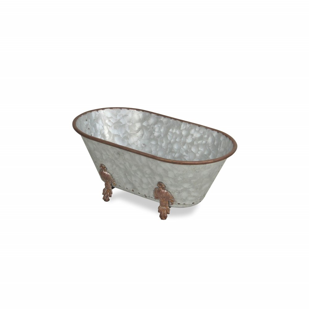 5" Gray Metal Hand Painted Decorative Tub Tabletop Sculpture — view 2