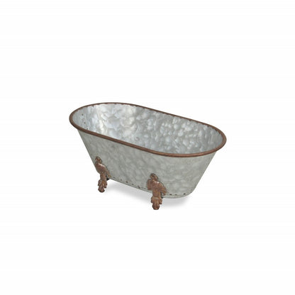 5" Gray Metal Hand Painted Decorative Tub Tabletop Sculpture HomeRoots