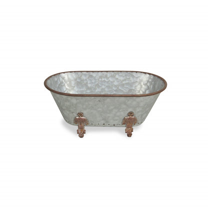 5" Gray Metal Hand Painted Decorative Tub Tabletop Sculpture