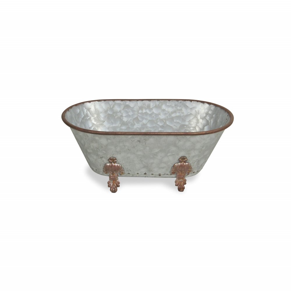 5" Gray Metal Hand Painted Decorative Tub Tabletop Sculpture HomeRoots