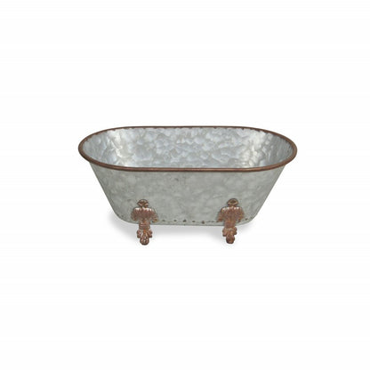 5" Gray Metal Hand Painted Decorative Tub Tabletop Sculpture HomeRoots