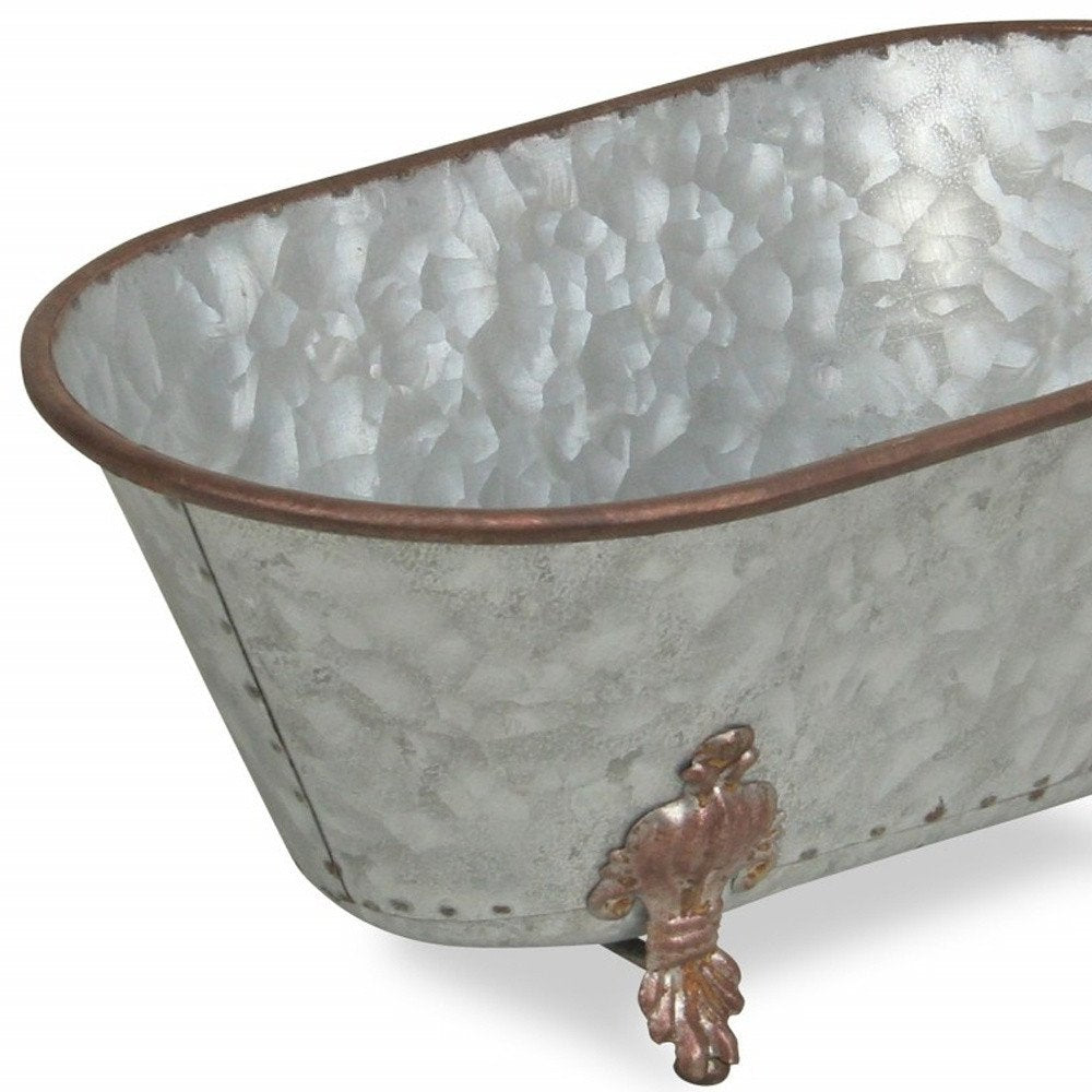 5" Gray Metal Hand Painted Decorative Tub Tabletop Sculpture — view 5