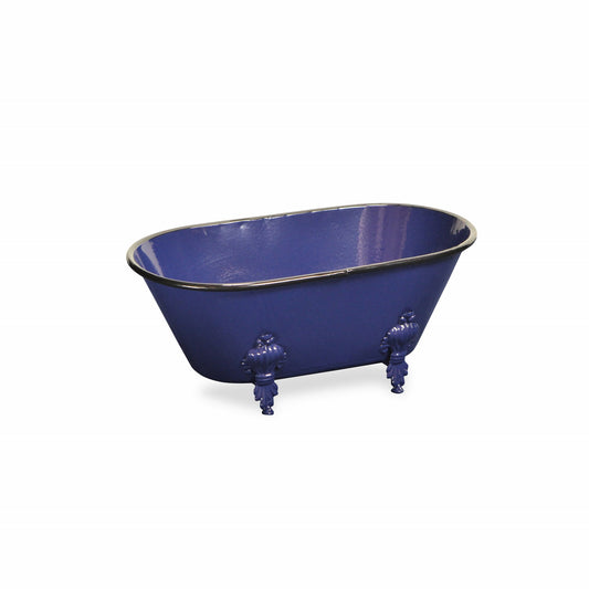 5" Blue Metal Hand Painted Decorative Tub Tabletop Sculpture