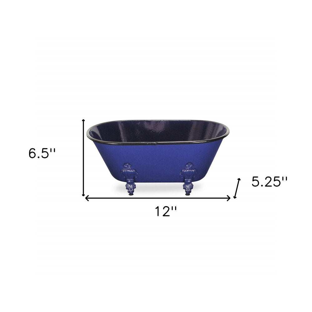 5" Blue Metal Hand Painted Decorative Tub Tabletop Sculpture HomeRoots