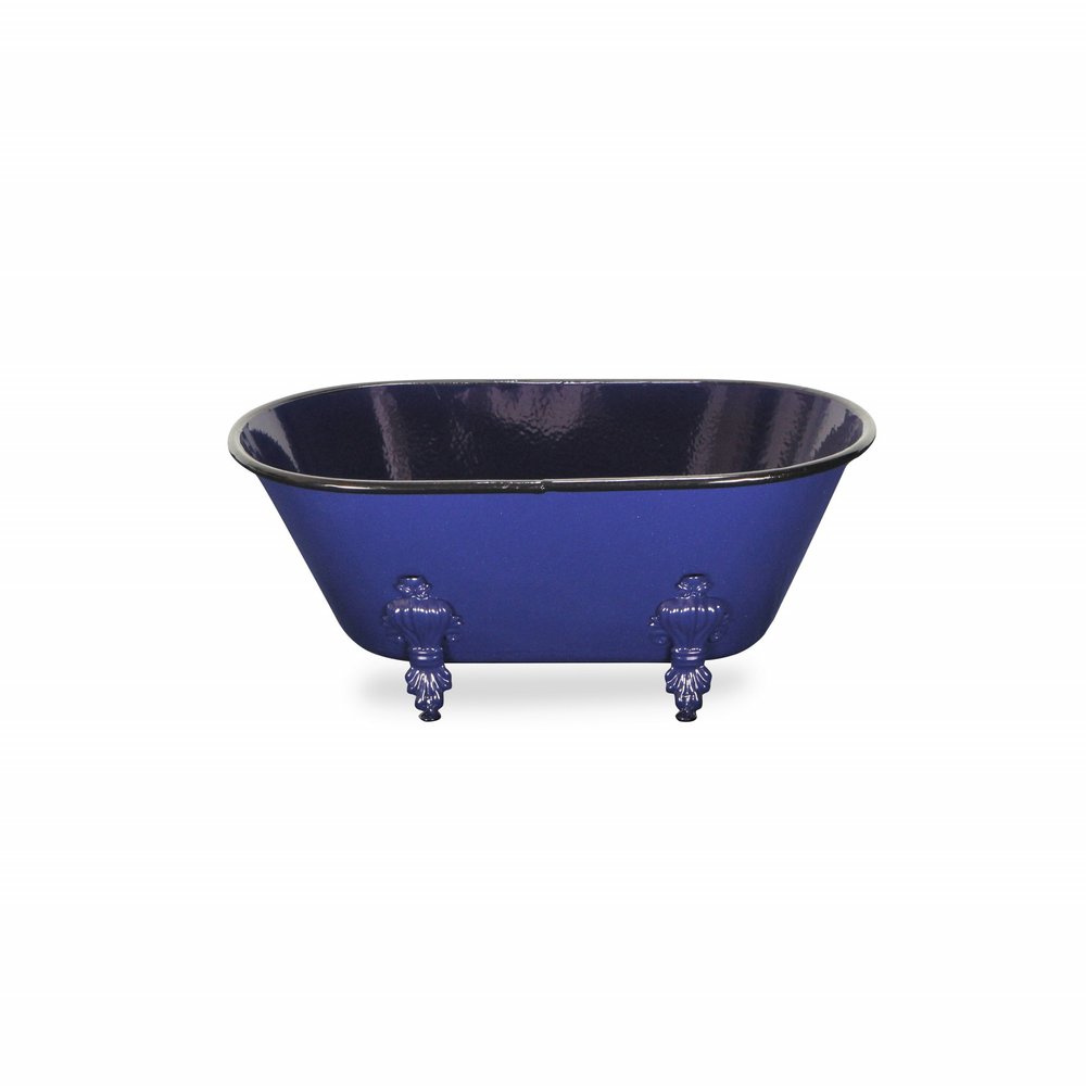5" Blue Metal Hand Painted Decorative Tub Tabletop Sculpture — view 3