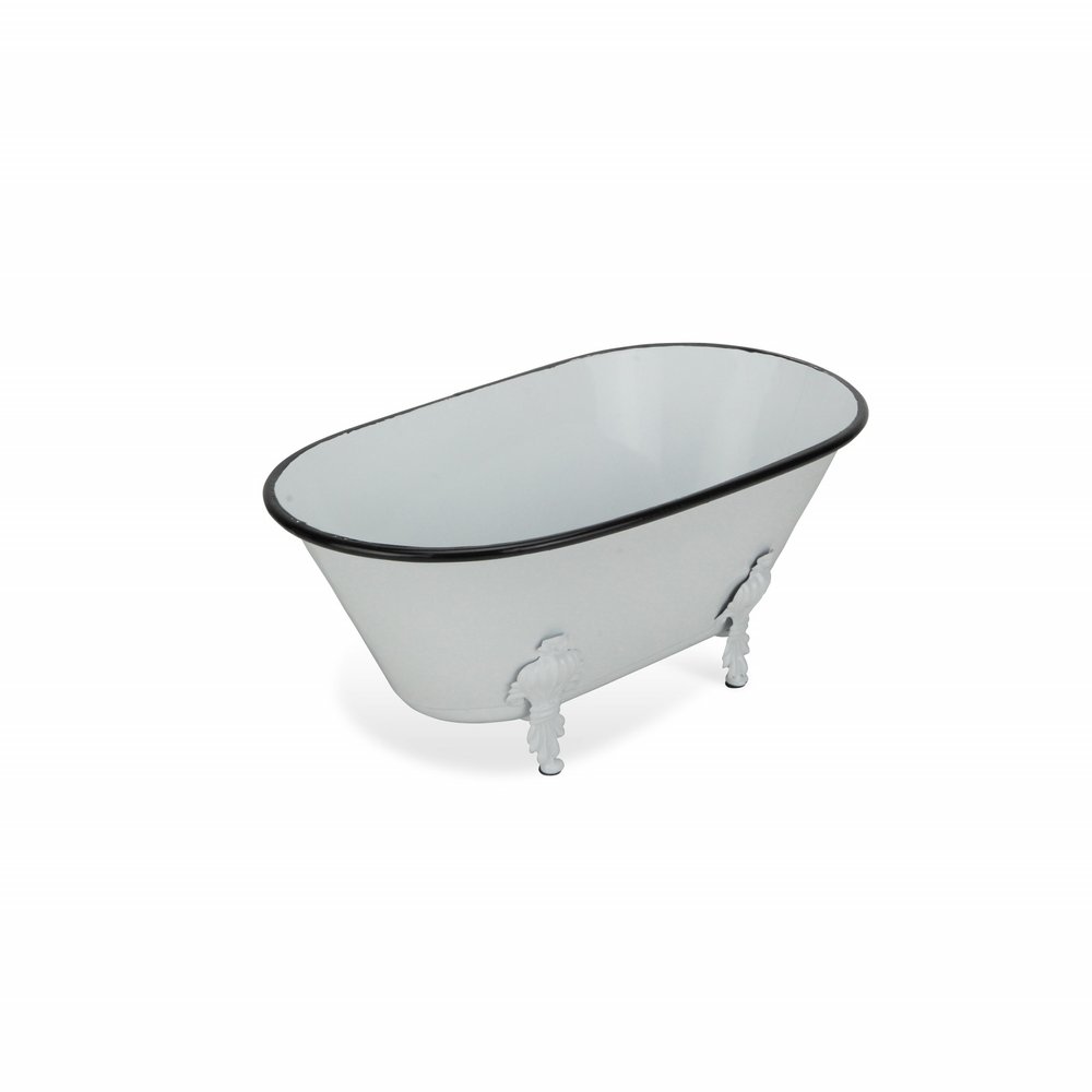 5" White Metal Hand Painted Decorative Tub Tabletop Sculpture HomeRoots