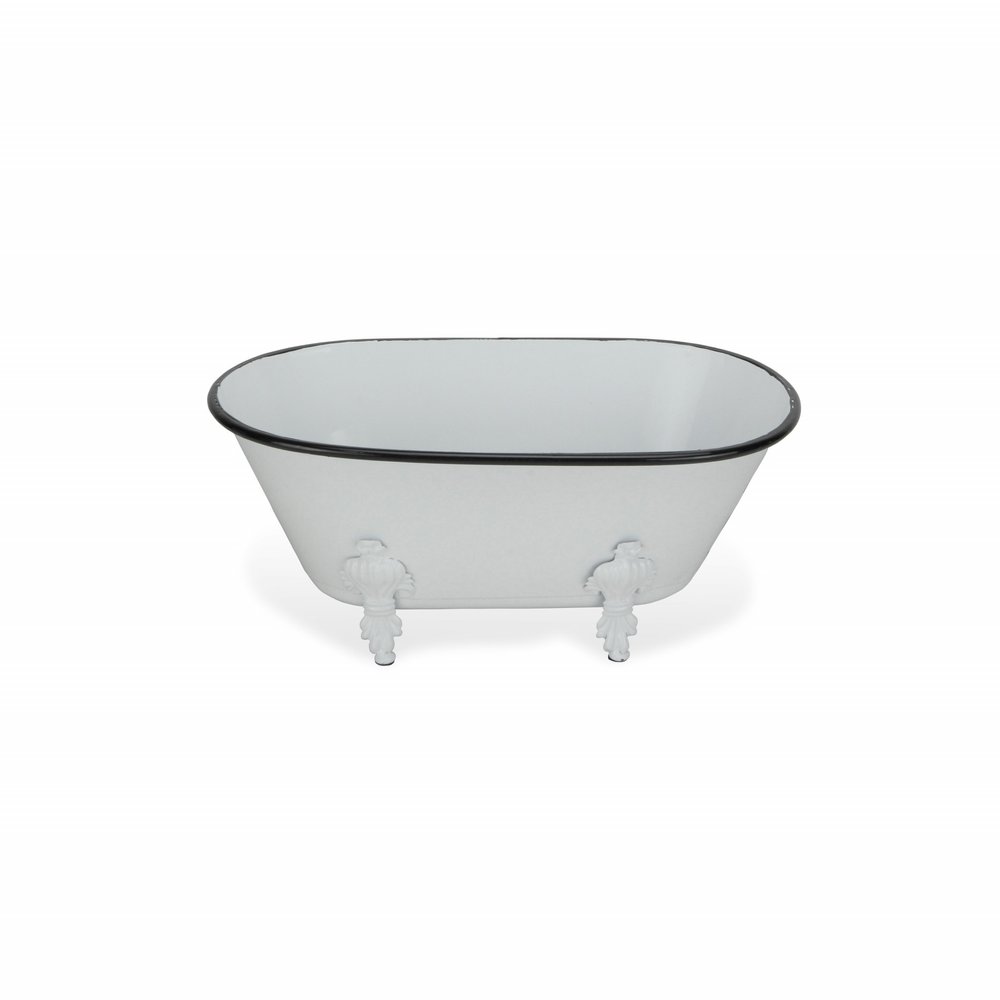 5" White Metal Hand Painted Decorative Tub Tabletop Sculpture HomeRoots