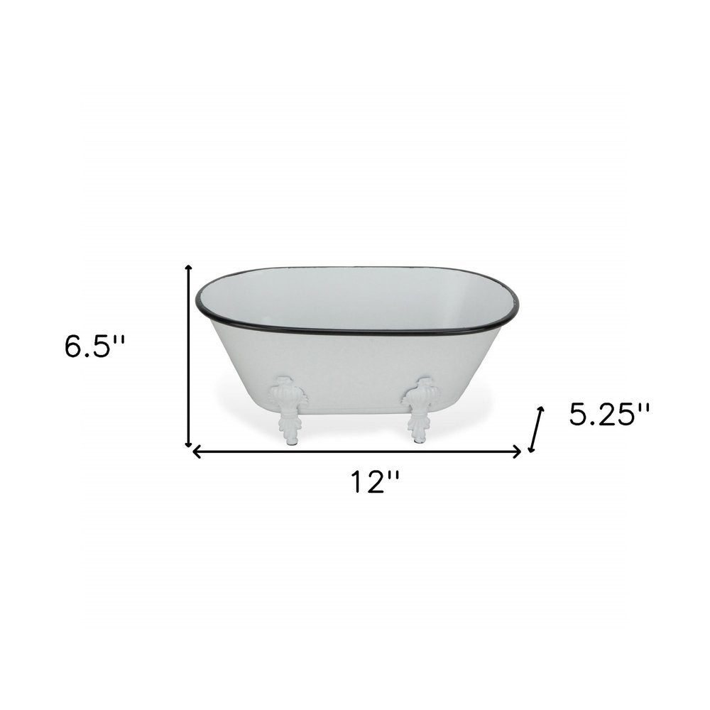 5" White Metal Hand Painted Decorative Tub Tabletop Sculpture — view 6