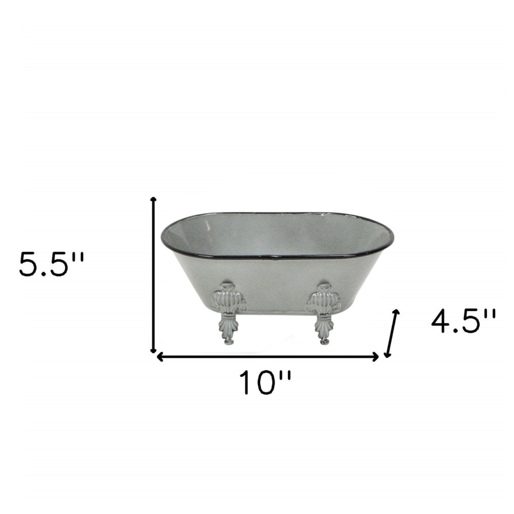 5" Gray Metal Hand Painted Decorative Tub Tabletop Sculpture — view 6